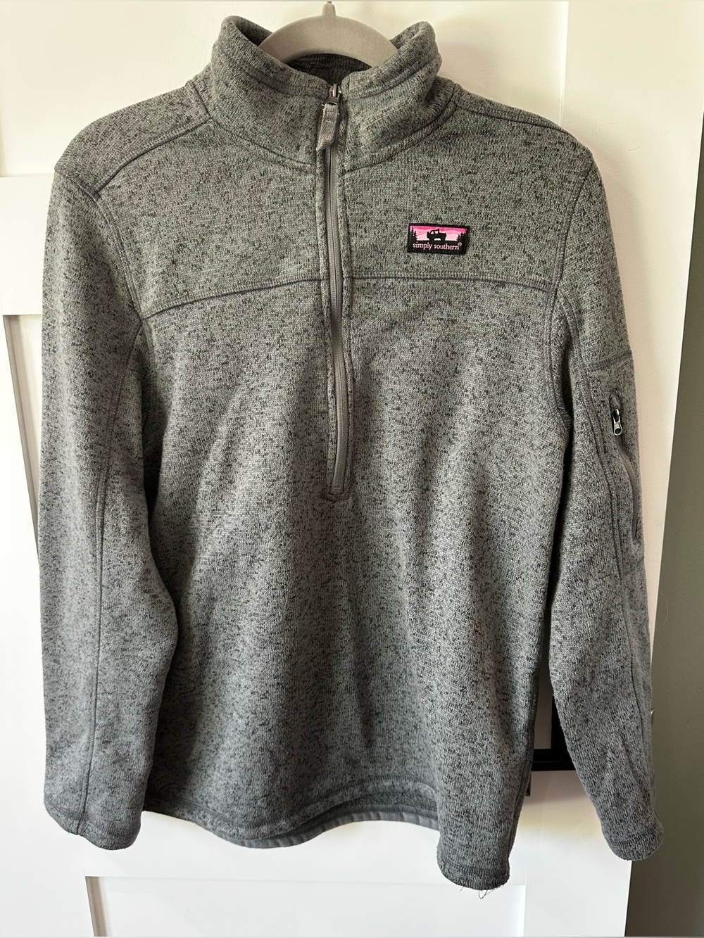 Simply Southern Sweater Womens Small Gray Fleece ZipPullover Preppy Jeep